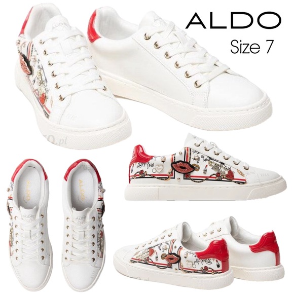 ALDO White/Comb Meday Jewel-Encrusted Faux-Leather Trainers Sneakers - Picture 16 of 16
